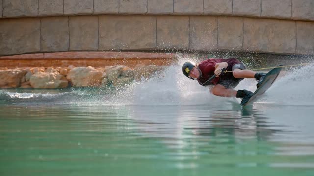 Wakeboarding stunt around Madinat Jumeirah resort in Duba