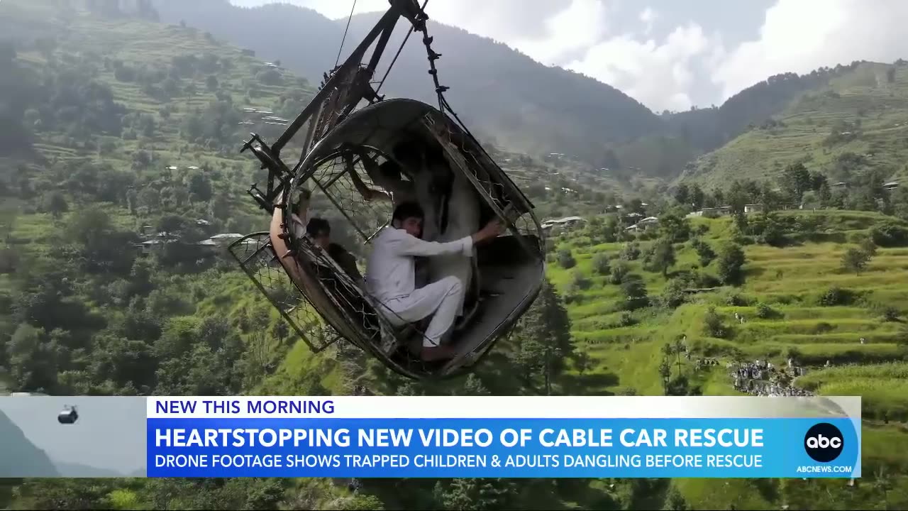 Drone footage shows dramatic rescue of Pakistan cable car rescue