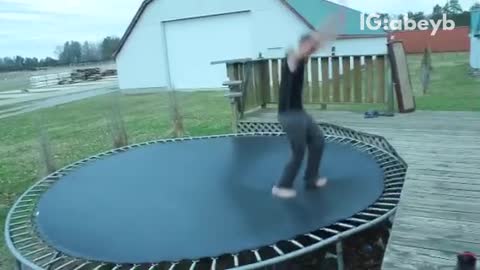 Man does handstand off trampoline and falls off