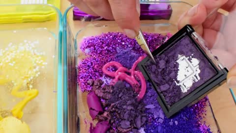 Grape vs Lemon - Mixing Makeup Eyeshadow Into Slime ASMR