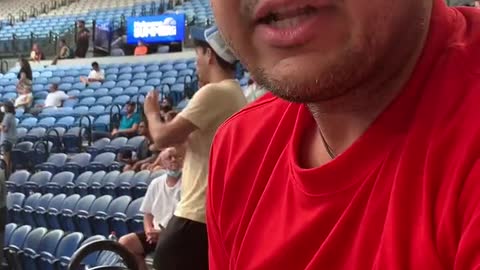 Melbourne Australia - Couple advised not allowed to have a sign of Novak Djokovic at Rod Laver Arena