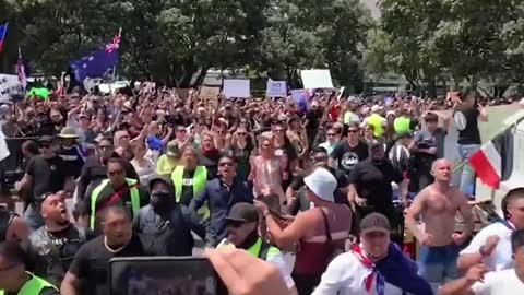 Protest against COVID-19 measures and restrictions outside Wellington Parliament in New Zealand