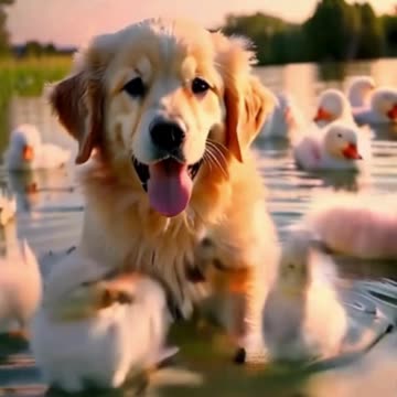 cute ducks and dog