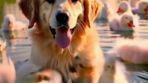 cute ducks and dog
