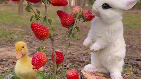 Happy Moments: Rabbit's Strawberry Joy! 🐰🍓 #SweetSnacking