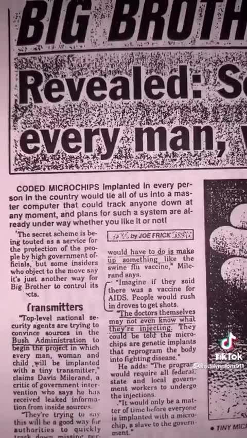 “百分九十九的人不知道的秘密”！William Cooper 大揭露_“Big Brother's coming_Revealed：Secret plan to tag every man，woman and child”（對每一個男人、女人、孩童秘密進行標記），1991年_他們早已預備好~