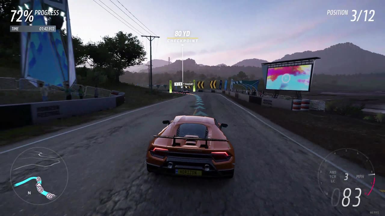 Forza Horizon 5 - 3rd Place at Reservorio Sprint in an Orange Lamborghini at Dusk