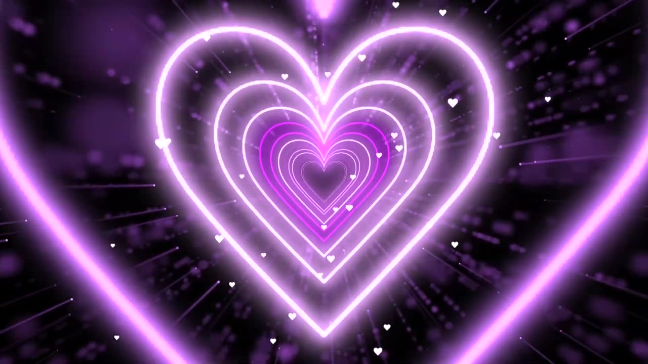 1082. Neon Heart Tunnel 💜Purple Heart Background Wallpaper Video Vibrant Heart