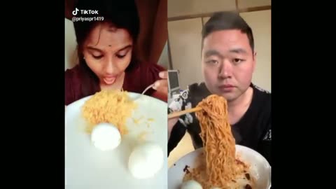 Noodle eating challenge Indian vs China food asmr