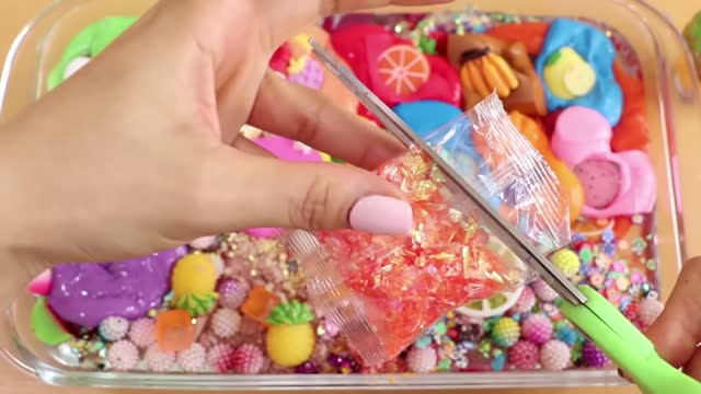 Mixing"Fruit" Eyeshadow and Makeup,parts,glitter Into Slime!Satisfying Slime Video!★ASMR★