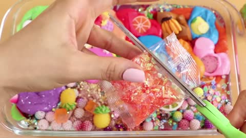 Mixing"Fruit" Eyeshadow and Makeup,parts,glitter Into Slime!Satisfying Slime Video!★ASMR★