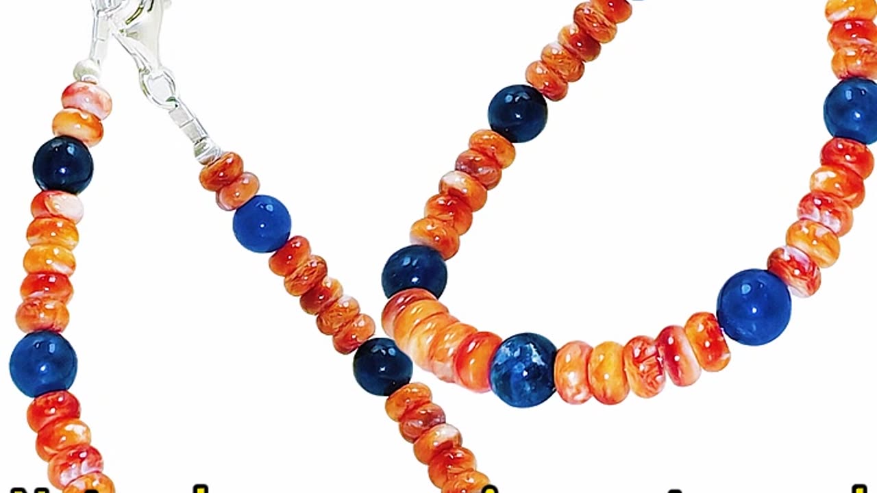 GN-20241018-04 Natural orange spiny oyster and Lapis Lazuli with S925 Silver Authentic Bracelet