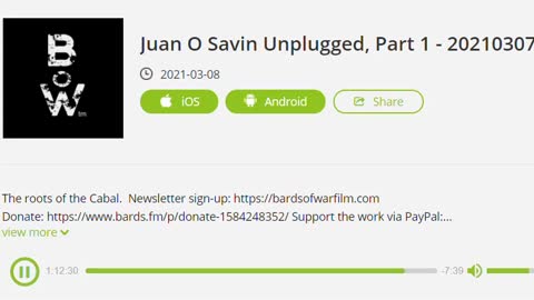 BardsFM - Juan O Savin Unplugged, Part 1 - 20210307