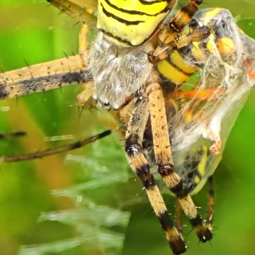 Beautiful wasp spider in close-up / beautiful spider in a web.