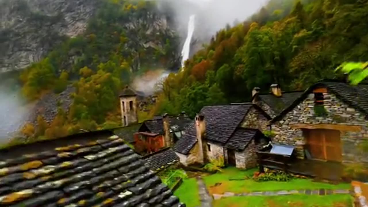 Raining over the Rustici stone houses in the scenic village of Foroglio