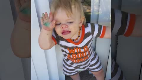 baby boy licking the window