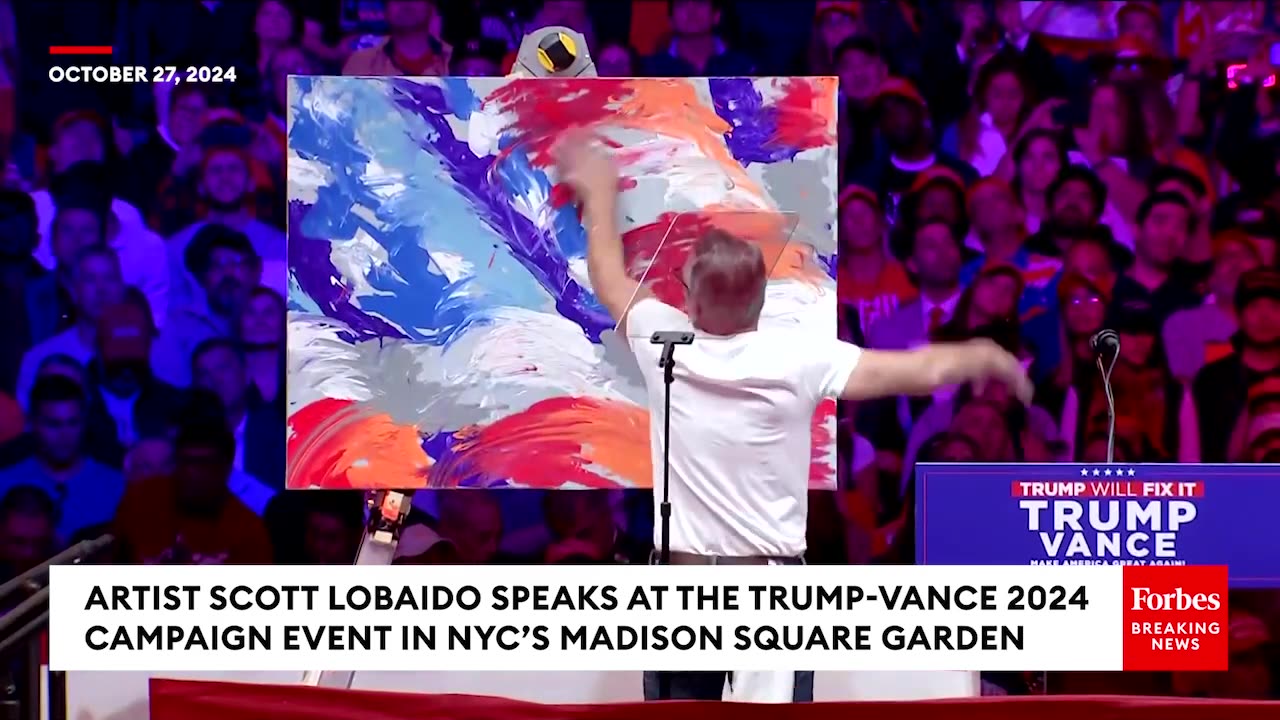 BREAKING- Artist Scott LoBaido Creates Trump Painting In Real Time At Madison Square Garden Rally