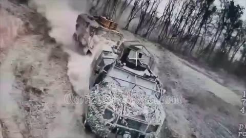 A Ukrainian Novator armored vehicle gets hit by a drone while towing a Kirpi, Kursk region