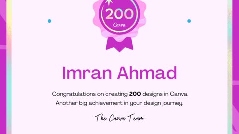 Imran Ahmad celebrating 200+ design on Canva