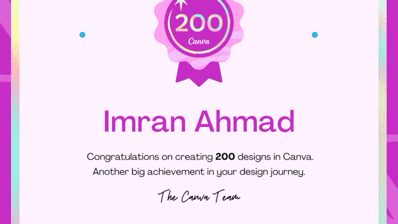 Imran Ahmad celebrating 200+ design on Canva