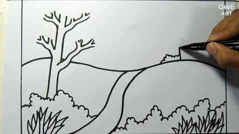Rainbow Scenery Drawing | Landscape drawing with Mountain and Rainbow - Drawing Class- 12