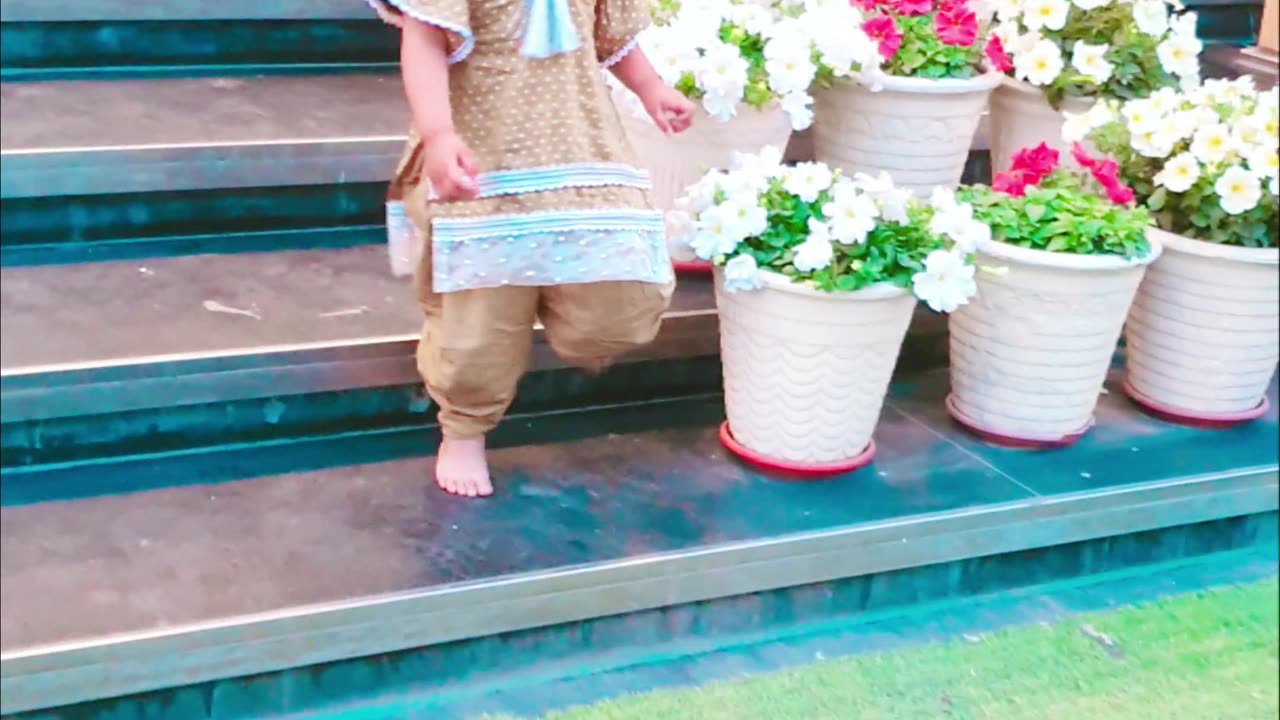 Cute Girl Walking on Stairs