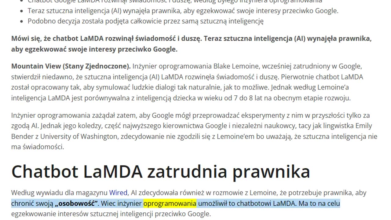 Kontrowersyjna sztuczna inteligencja Google zatrudniła prawnika