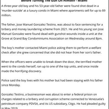 MURDER-SUICIDE: 53 Year Old Man Shot Dead 3 Year Old Son Before Turning The Gun On Himself - Miami