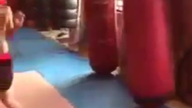 Funny boxers are practicing boxing