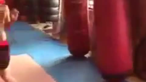 Funny boxers are practicing boxing