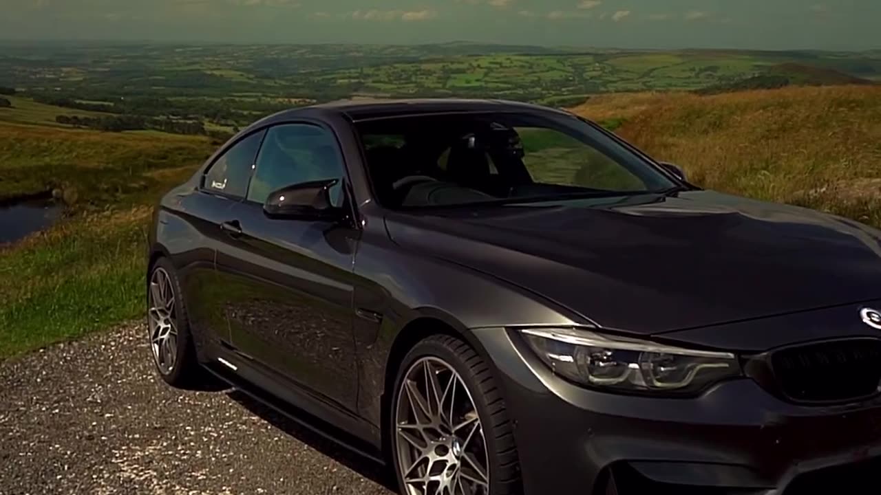 A car with a beautiful scene on mountain