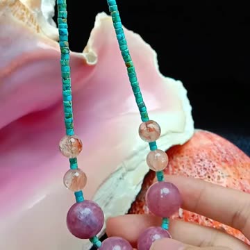 Natural turquoise Prehnite bumble bee Amethyst Milky Blue Aquamarine Multi Stone Beaded Necklace 20231222-02-08