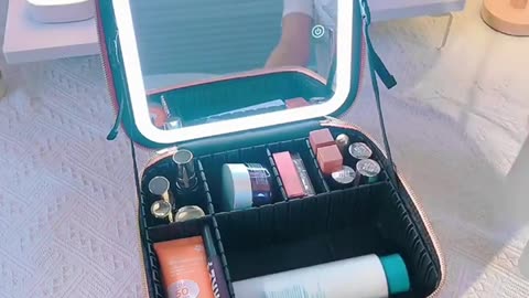 Travel Portable Makeup Bag Case With LED Light Mirror Makeup Accessories