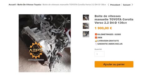 AEPSPIECES.COM - Boite de vitesses manuelle TOYOTA Corolla Verso 2.2 D4-D 136cv