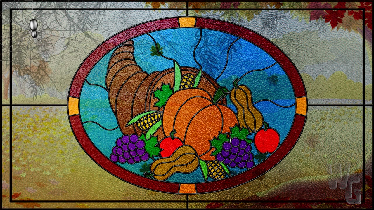 Stained Glass Thanksgiving Sunny Fall Day 4K Loop