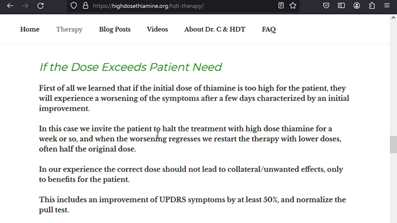 High-Dose Thiamine (HDT) Therapy for Parkinson's Disease (Dr. Antonio Constantini's HDT Research)