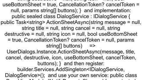 SystemReflectionTargetInvocationException Error thrown on startup by UserDialogs in MAUI