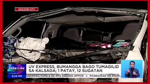 UV Express, tumagilid sa kalsada;1 patay, 12 sugatan