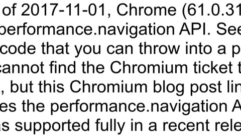 windowperformancenavigationtype works in IE and Firefox but NOT in CHROME