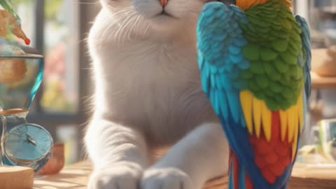 Cat with parrot amazing