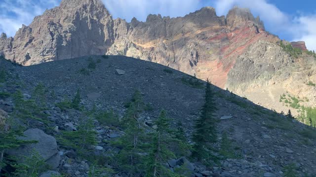 Central Oregon - Mount Jefferson Wilderness - Climbing Up the Rocky Basin of Three Fingered Jack Mt.