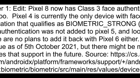 Which Android device has BIOMETRIC_STRONG Class 3 face authentication