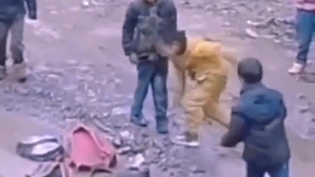 kids chuck their school bags into a puddle, schools out for summer!