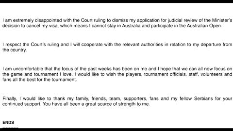 Court dismisses Djokovic visa appeal