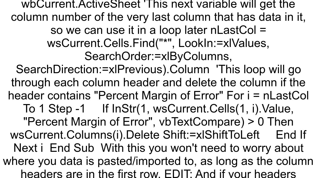 How to delete specific columns with VBA