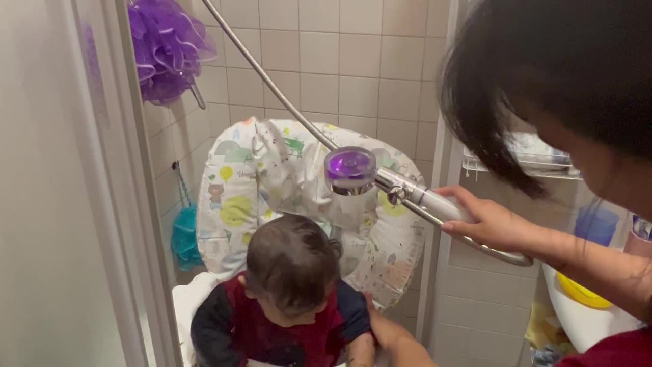 Cleaning a Child Who Made a Mess During Mealtime