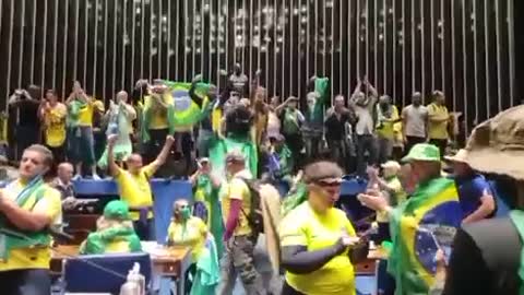 🇧🇷⚡🔊 — Protesters sing the national anthem in the Senate chamber, National Congress.