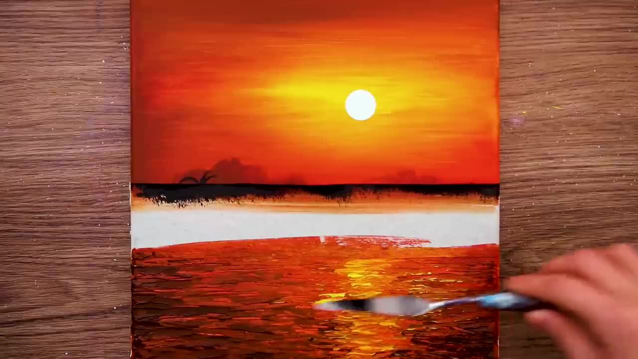 🌞 Draw a dazzling sunset with a roller and palette knife #366