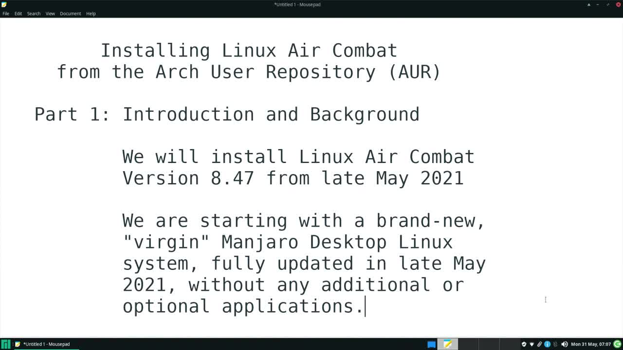 Installing Linux Air Combat from Arch User Repository Part 1 of 7