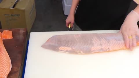 How To Fillet a Whole Salmon | Sashimi & Sushi -Taiwanese street food